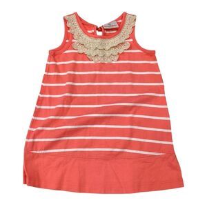 Hanna Andersson Crochet Necklace Dress Pink Coral Stripes Girls Size 90 3T